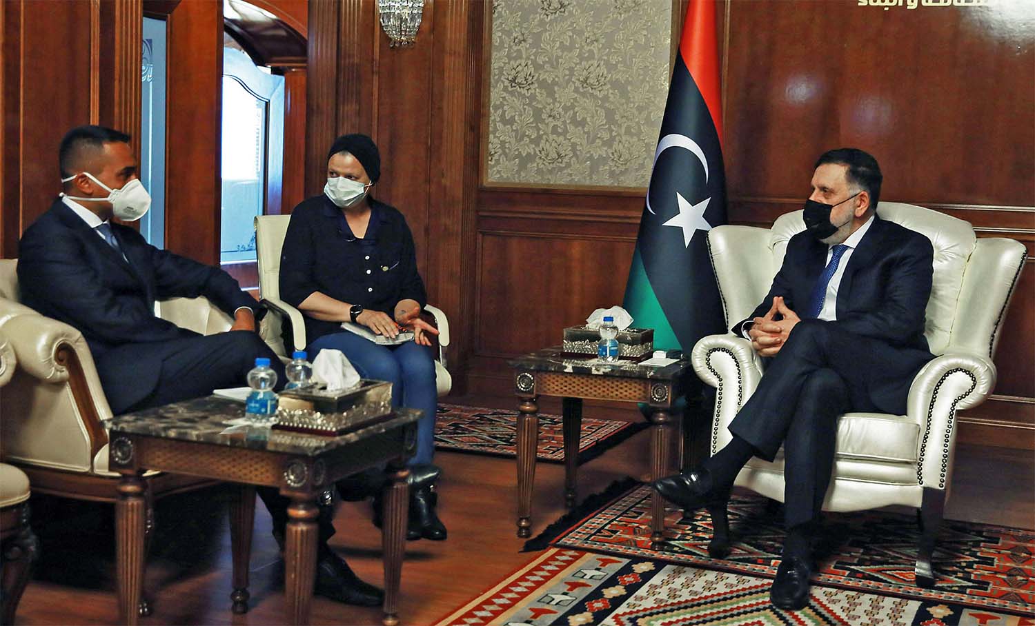 Italian Foreign Minister Luigi Di Maio (L) meets with the head of the Tripoli-based Government of National Accord Fayez al-Sarraj in Tripoli 