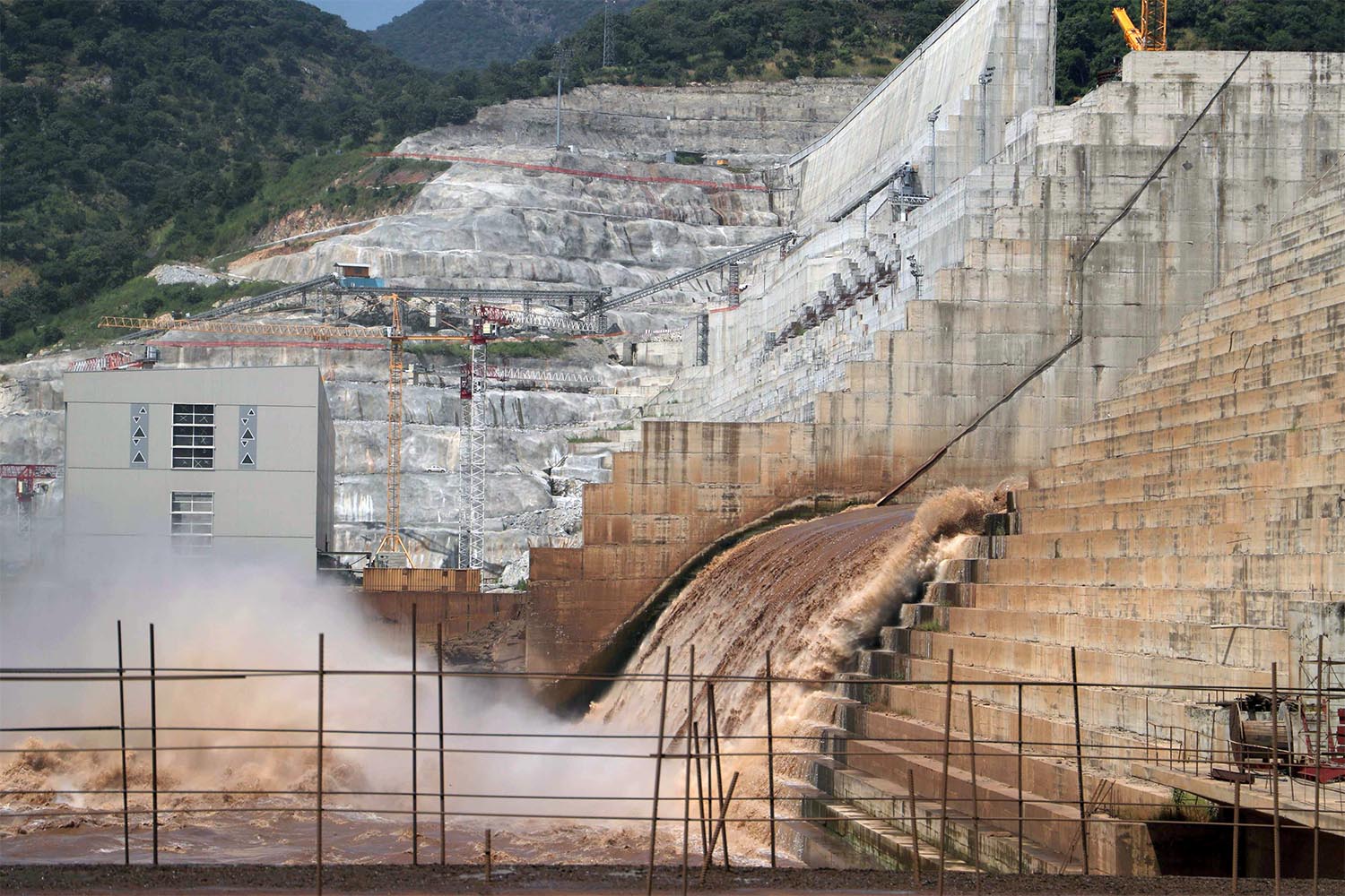 Water flows through Ethiopia's Grand Renaissance Dam 
