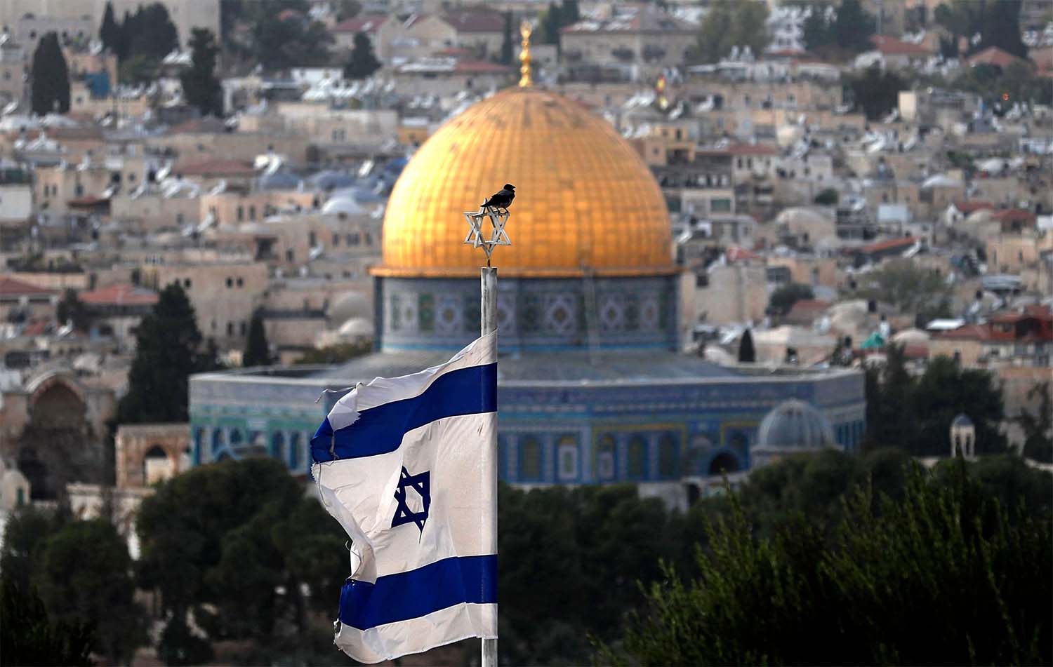 The Dome of the Rock in the Aqsa mosque compound in the old city of Jerusalem