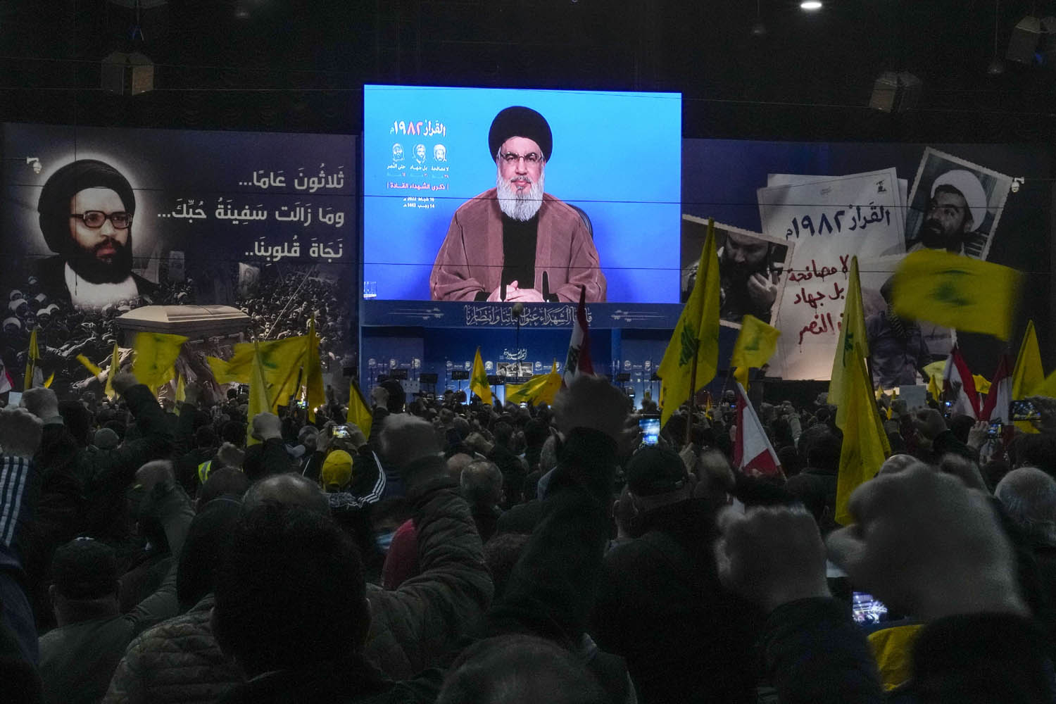 زعيم حزب الله حسن نصرالله يلقي كلمة في مؤيدين للحزب