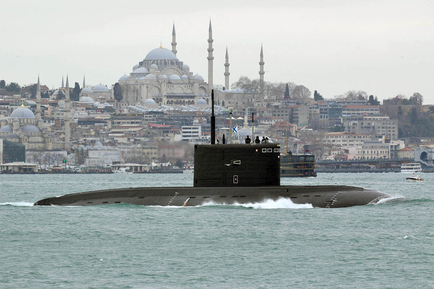 At least four Russian ships are currently waiting on Turkey's decision to cross from the Mediterranean