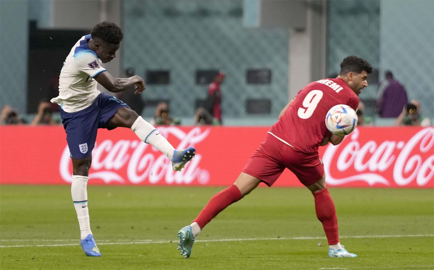 England's Saka scores his side's second goal during the World Cup against iran