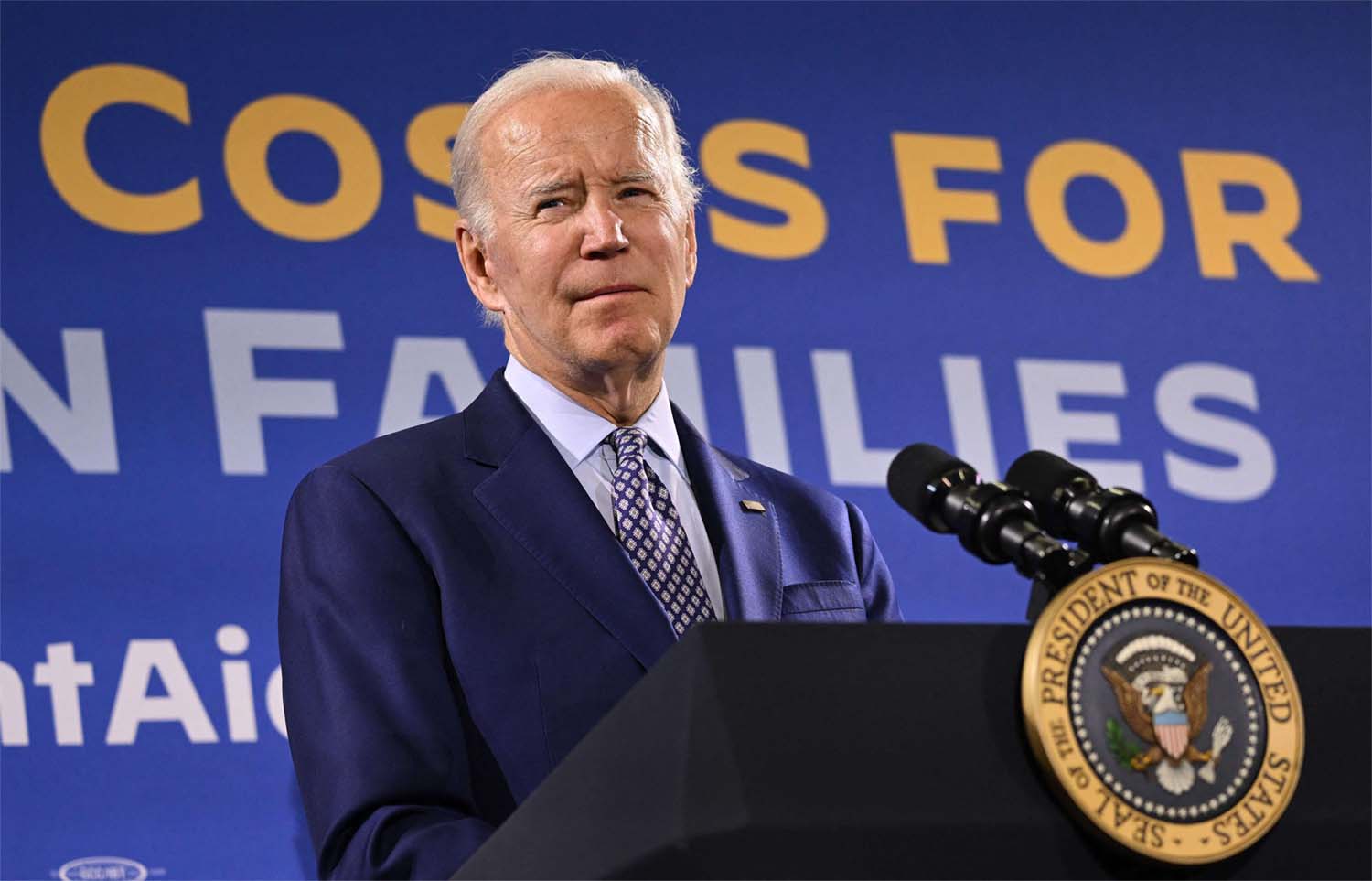 Biden made the comments as supporters in the crowd held up cellphones displaying the message “FREE IRAN”