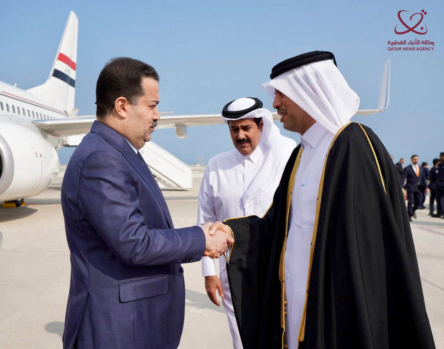 استقبال رئيس الوزراء العراقي محمد شياع السوداني في مطار الدوحة لحضور نهائي كأس العالم
