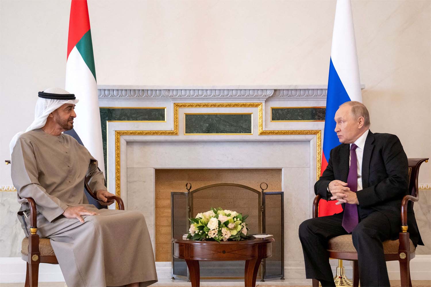 UAE President Sheikh Mohamed bin Zayed Al-Nahyan met with Russia's President Vladimir Putin, in Saint Petersburg October 11