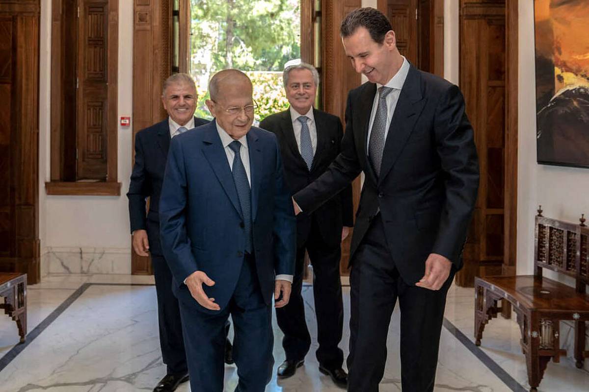 الرئيس السوري بشار الأسد يستقبل الرئيس اللبناني السابق ميشال عون