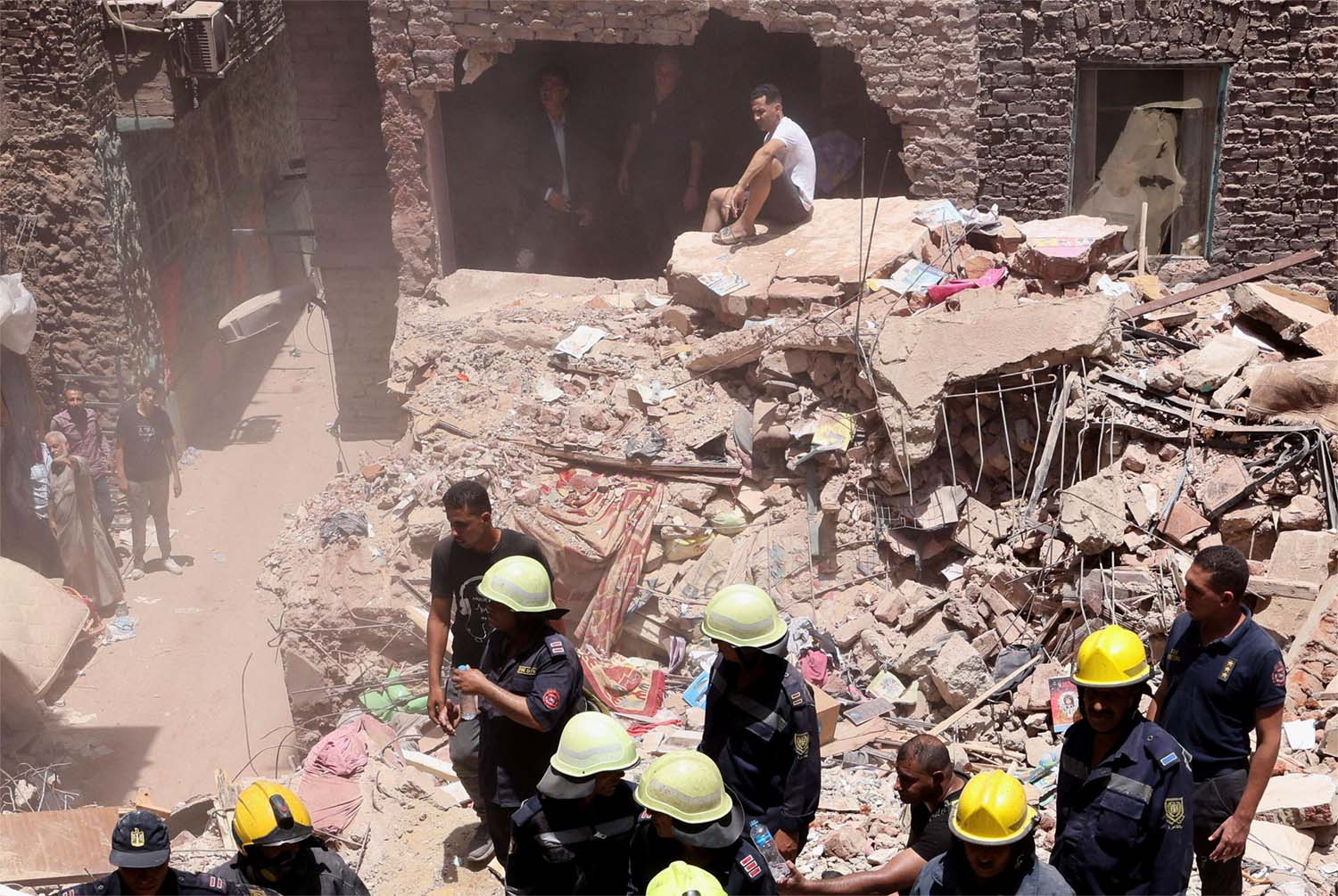 The rubble of a five-story apartment building that collapsed