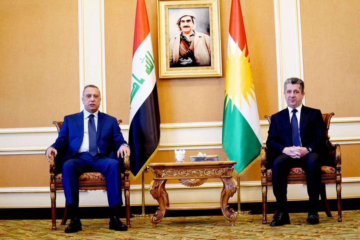 رئيس حكومة كردستان مسرور بارزاني يستقبل رئيس وزراء العراق السابق مصطفى الكاظمي