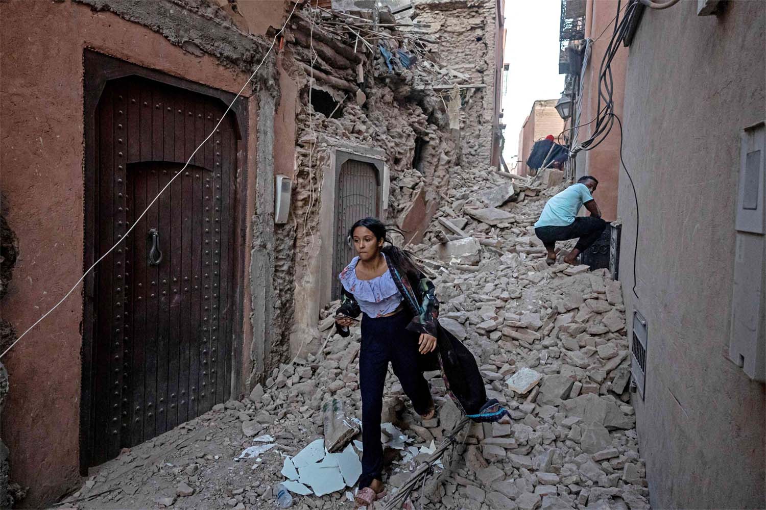 The rubble in the earthquake-damaged old city in Marrakesh