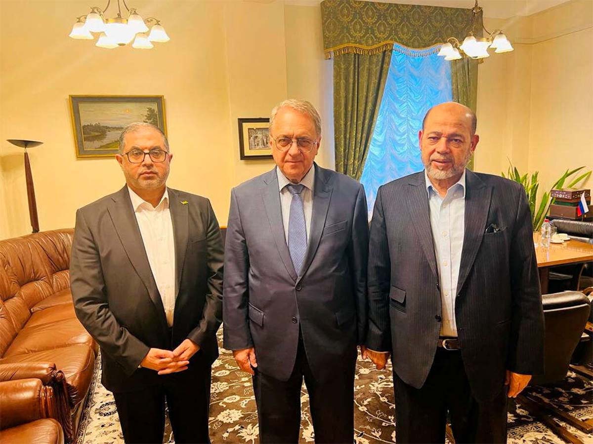 Hamas officials with Russia's deputy Foreign Minister Mikhail Bogdanov