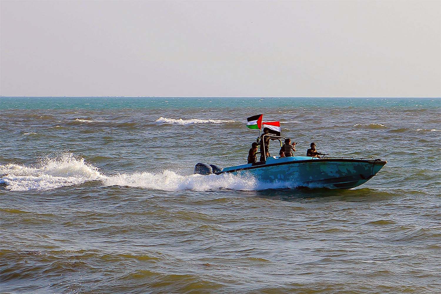 Members of the Yemeni Coast Guard affiliated with the Houthi group