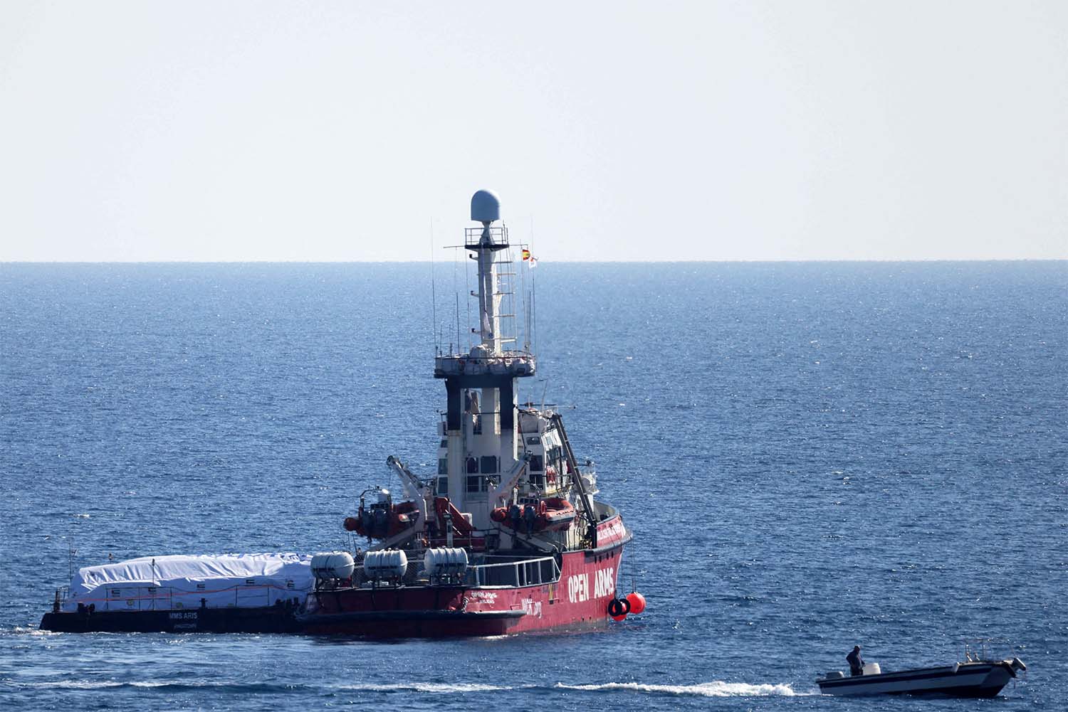 The Open Arms, a rescue vessel owned by a Spanish NGO, departs with humanitarian aid for Gaza from Larnaca