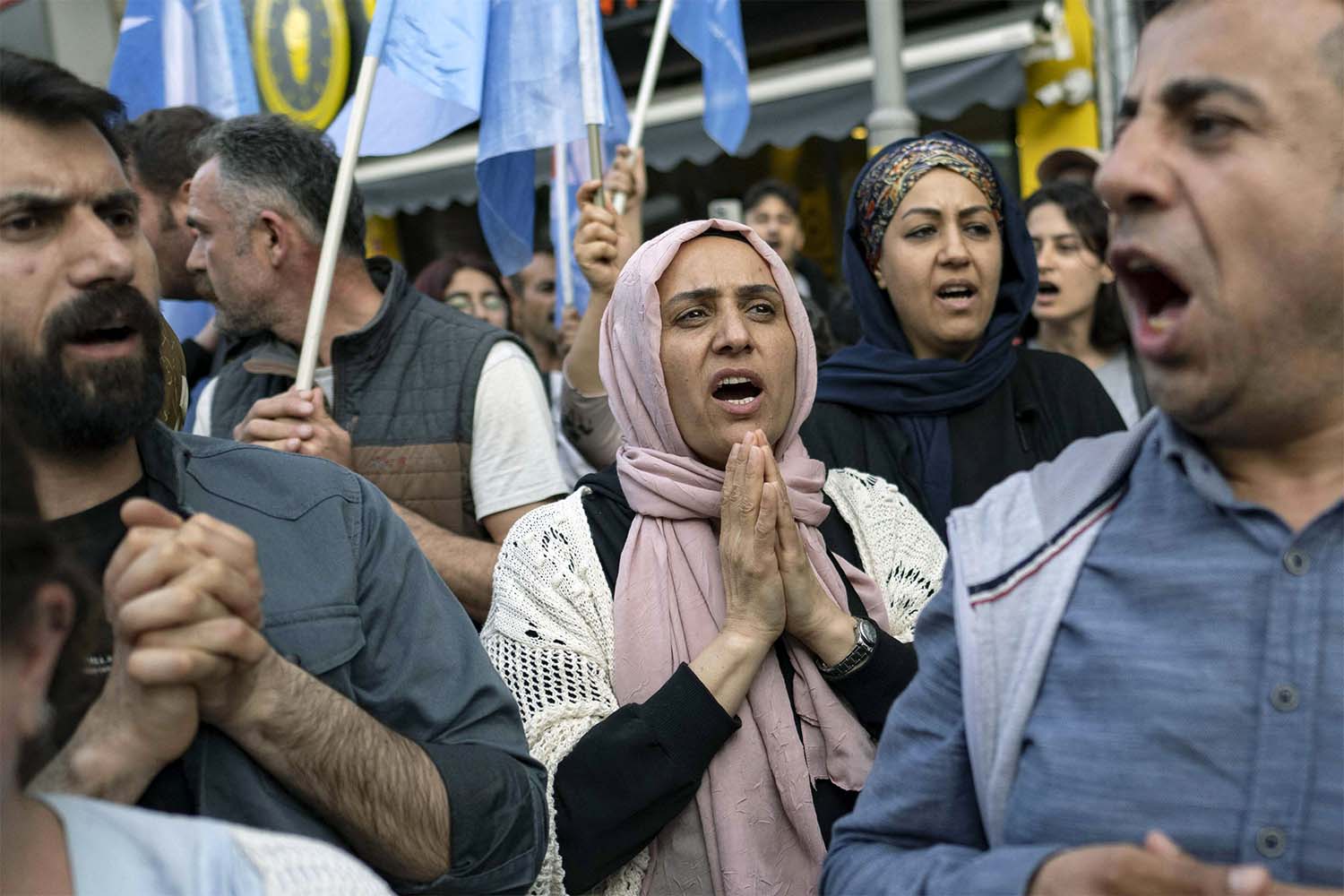 Supporters of pro-Kurdish Peoples Equality and Democracy Party protest against the authorities' decision