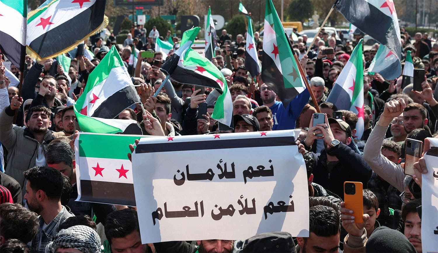 Syrians demonstrate in support of the Syrian government in Aleppo