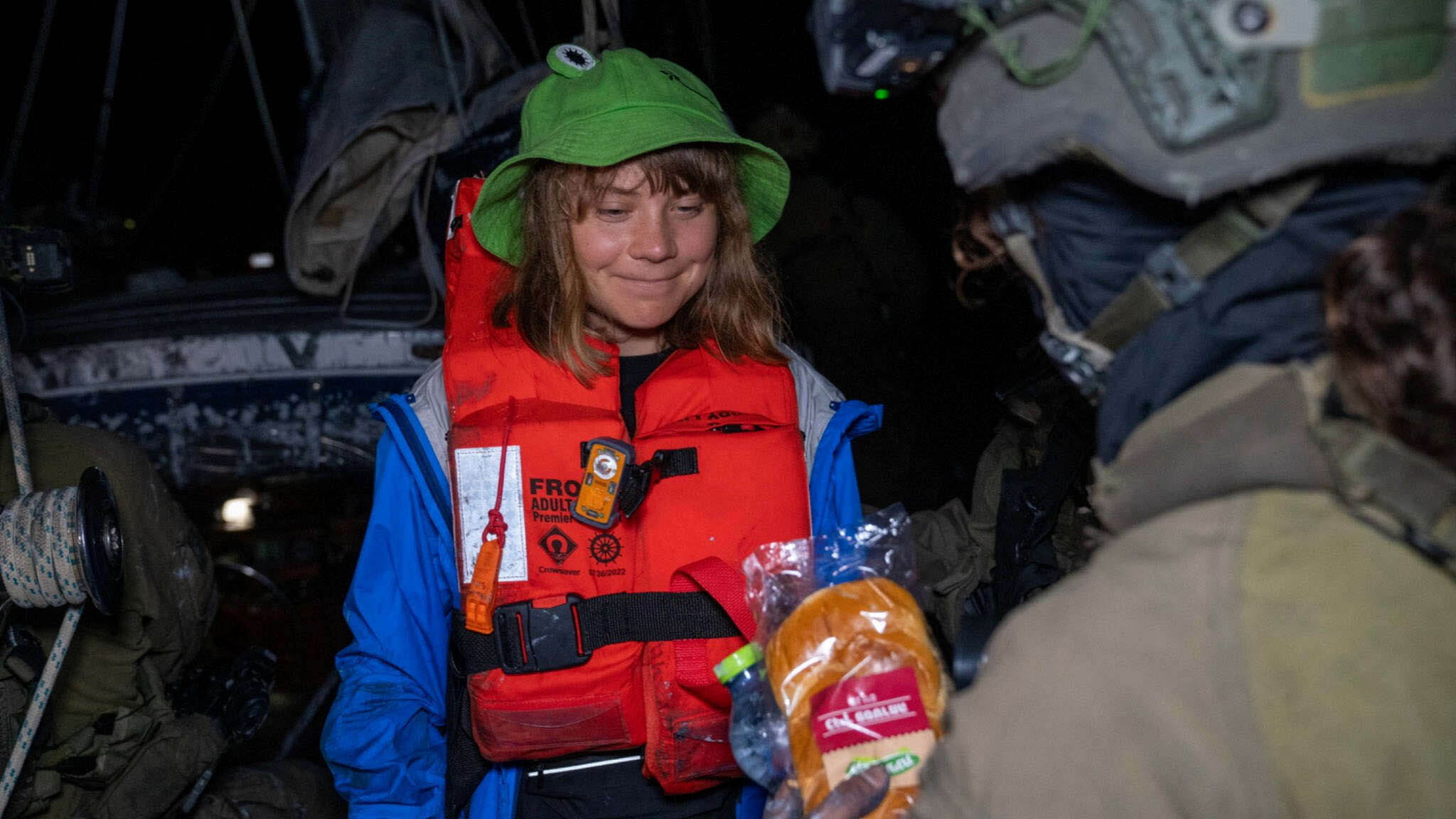 Greta Thunberg onboard the Gaza-bound British-flagged yacht Madleen after Israeli forces boarded the charity vessel 