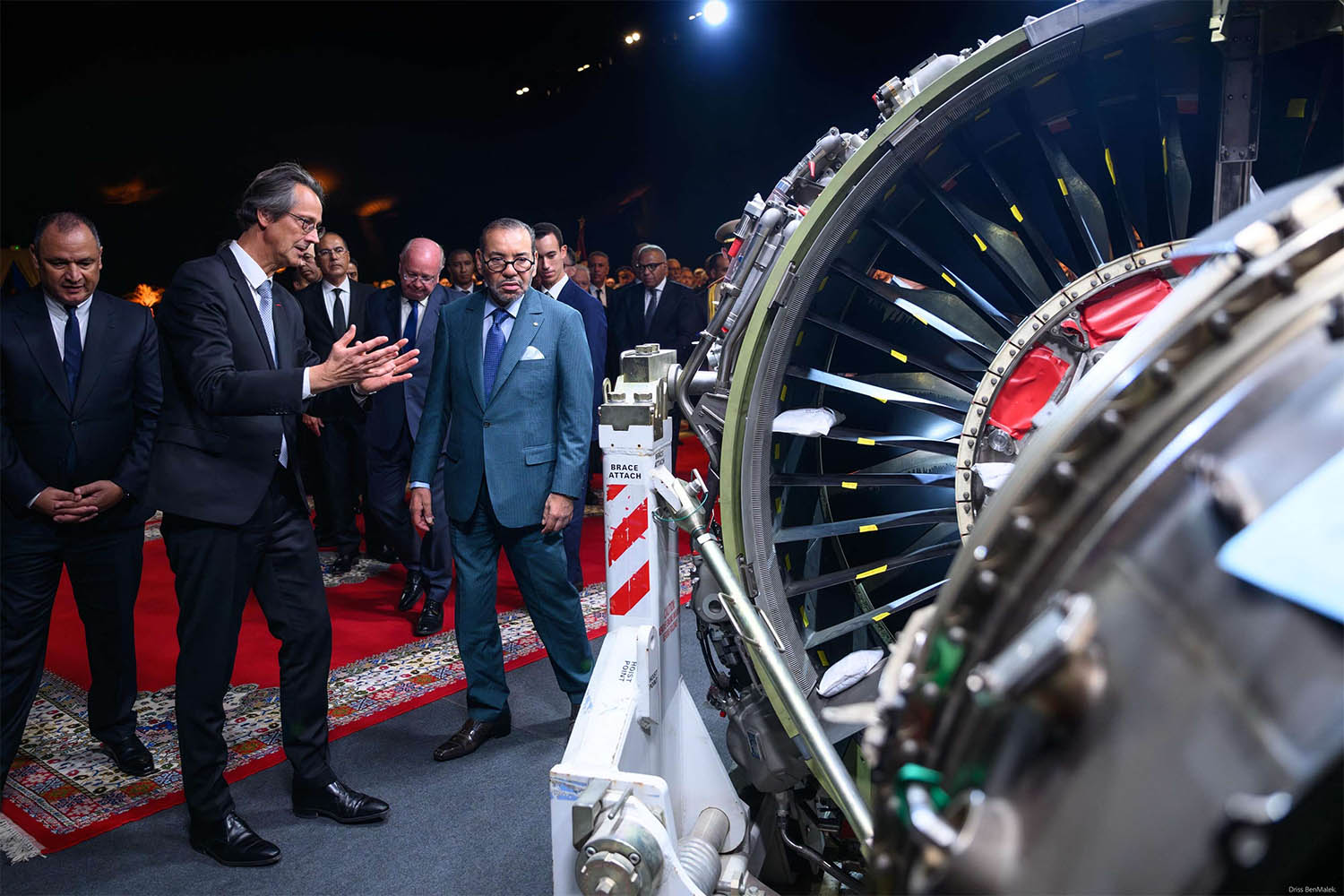 King Mohammed VI during a ceremony to launch construction works for an industrial complex of the French group Safran in Nouaceur
