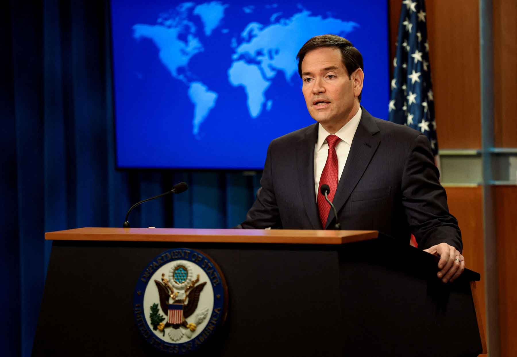 US Secretary of State Marco Rubio speaks during his end-of-year news conference at the State Department in Washington, December 19, 2025. 