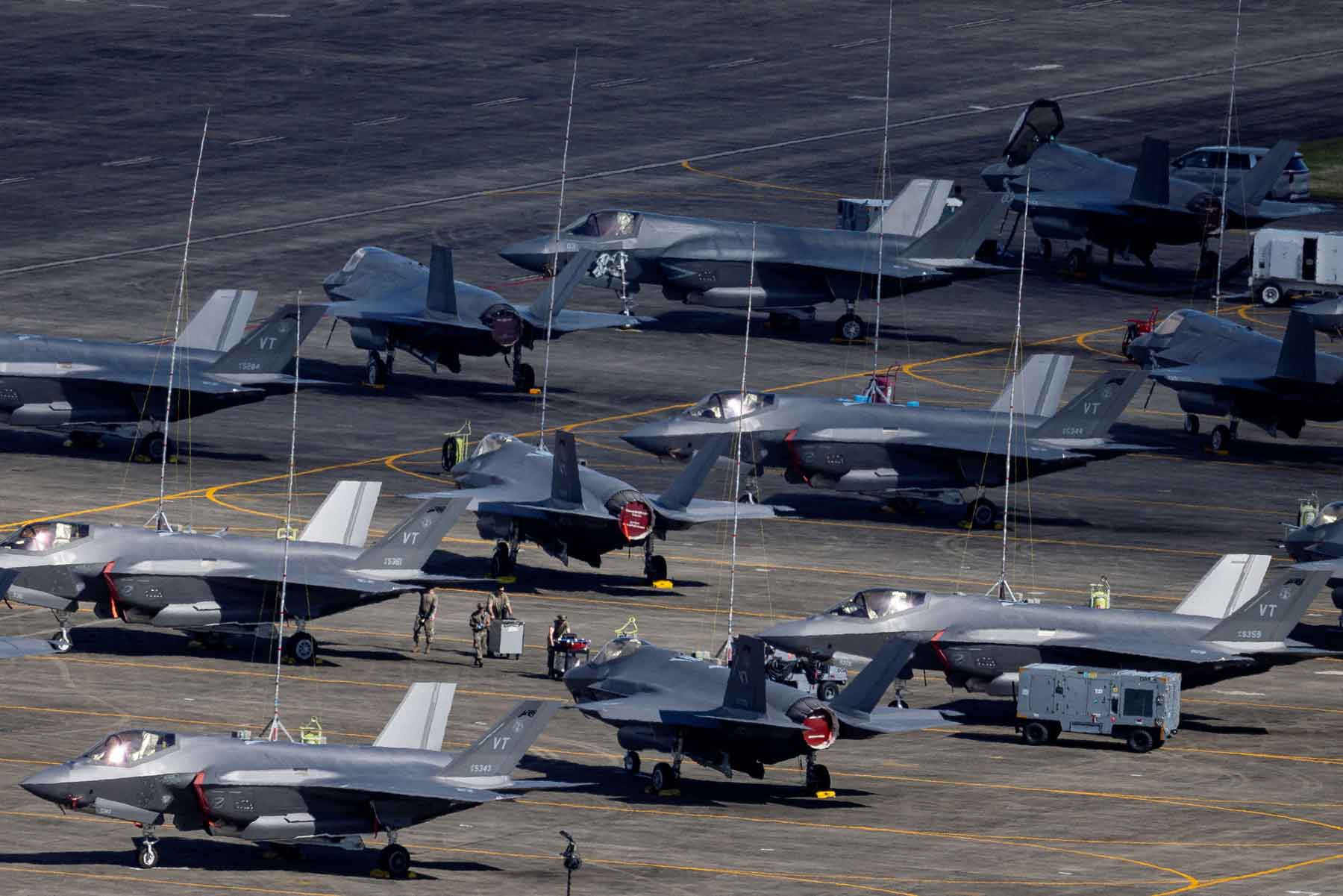 US Air Force F-35A and F-35B Lightning II fighter jets sit parked at the former Roosevelt Roads naval base, in Ceiba, Puerto Rico, December 29, 2025. 