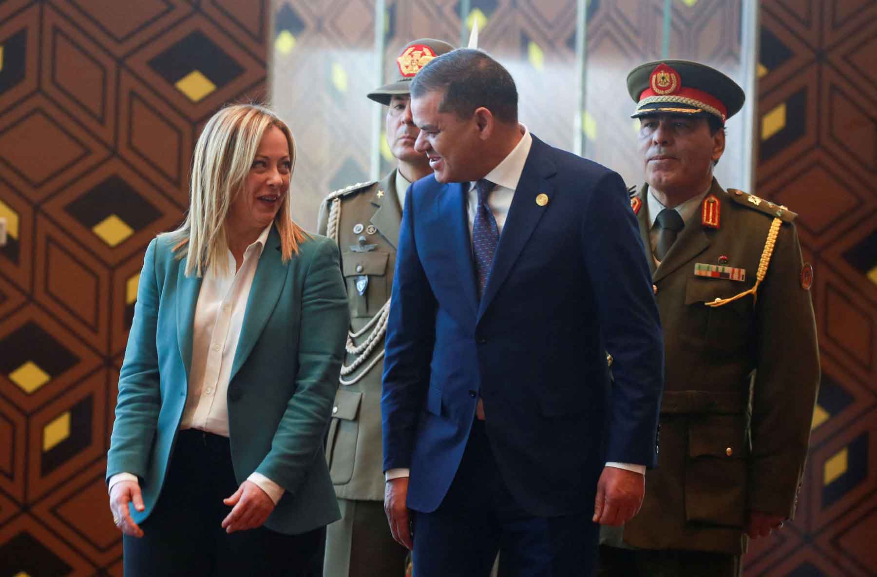 Italian Prime Minister Giorgia Meloni and the head of Libya’s Government of National Unity Abdulhamid al-Dbeibah attend a joint news conference in Tripoli, January 28, 2023. 