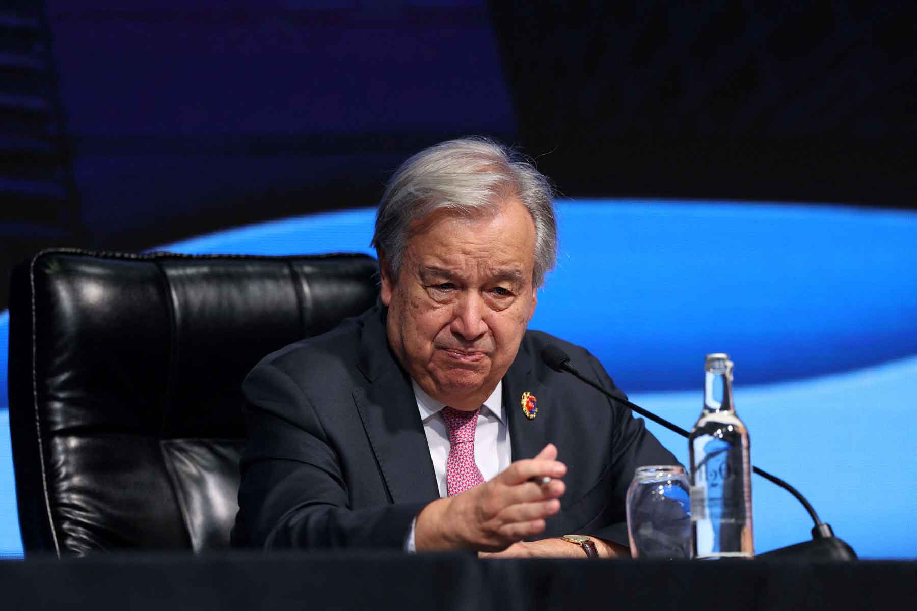 UN Secretary-General Antonio Guterres speaks during a news conference. 