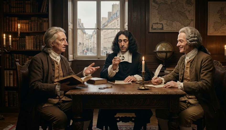 جون لوك وسبينوزا وفولتير حول طاولة واحدة