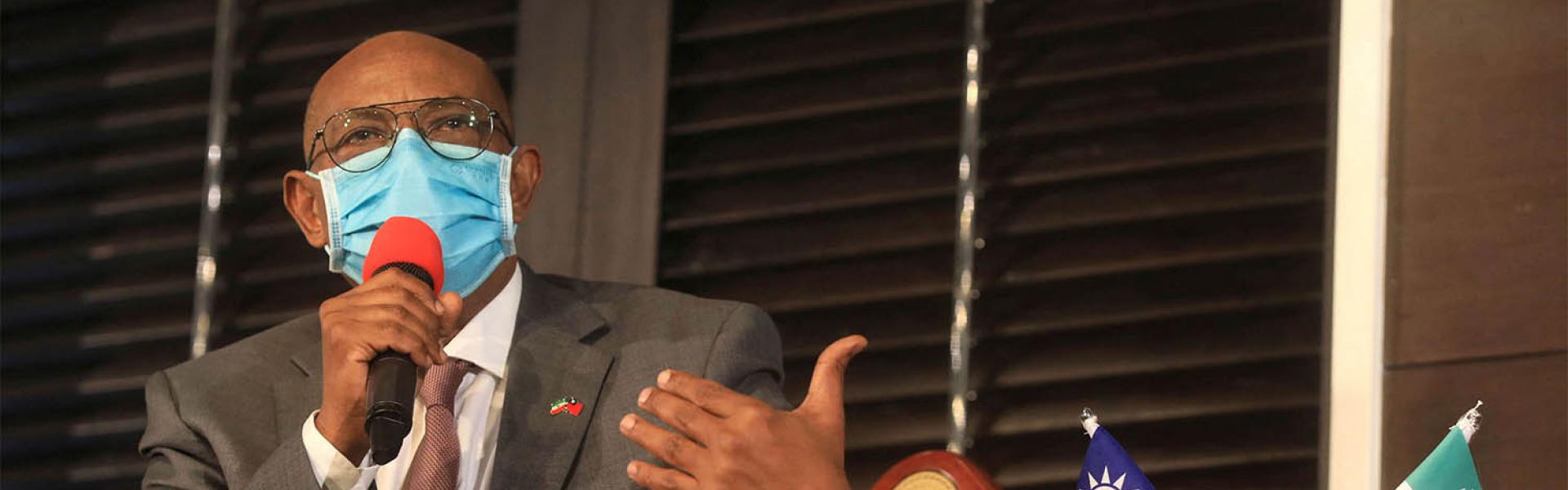 Somaliland's Foreign Minister Essa Kayd Mohamoud speaks during a news conference in Taipei, Taiwan, February 11, 2022