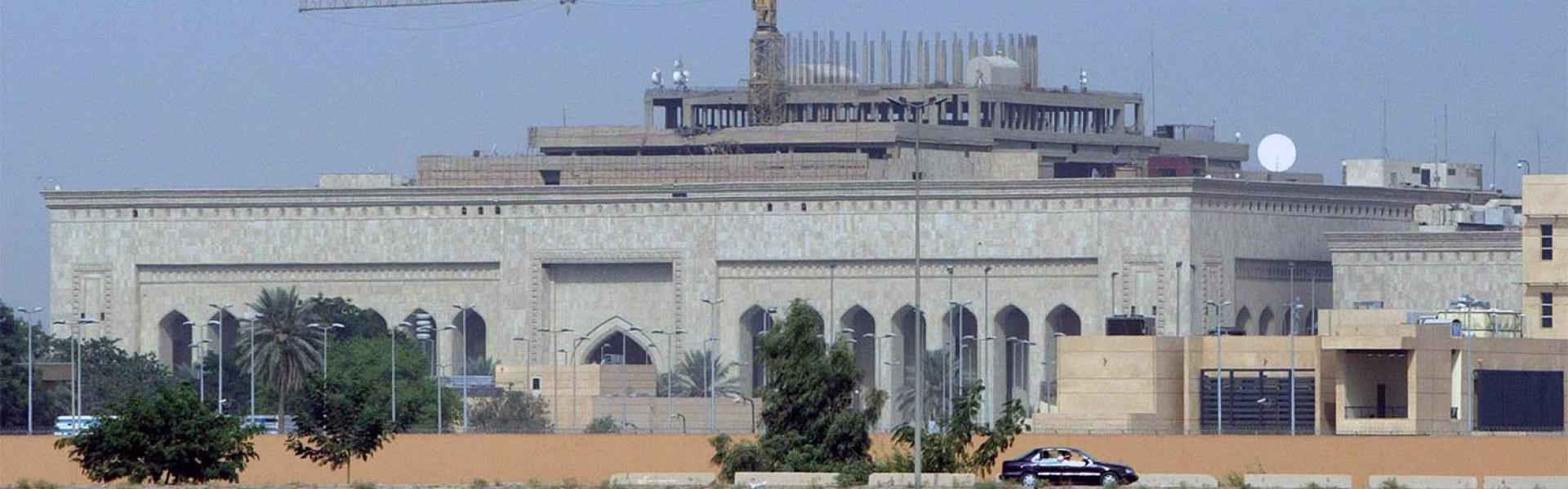 The forefront the US embassy complex in Baghdad 