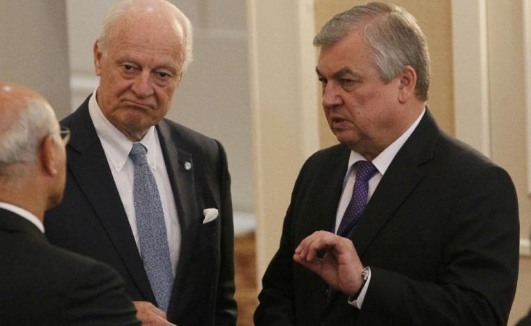 المبعوث الأممي الى سوريا ستيفان دي ميستورا ومبعوث الرئيس الروسي ألكساندر لافرينتييف 