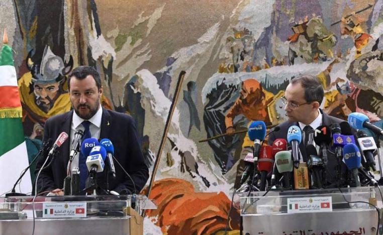 وزيرا الداخلية التونسي هشام الفراتي والايطالي ماتيو سالفيني