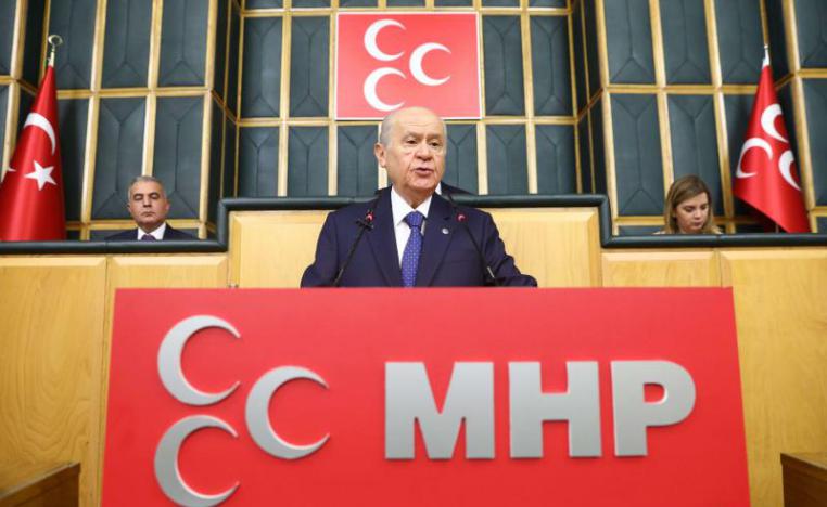 Turkey’s Nationalist Movement Party’s leader Devlet Bahceli speaks during a meeting in Ankara, on October 2