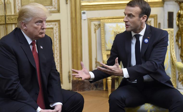 الرئيسان الأميركي دونالد ترامب والفرنسي امانويل ماكرون في لقاء على هامش مئوية الحرب العالمية الأولى