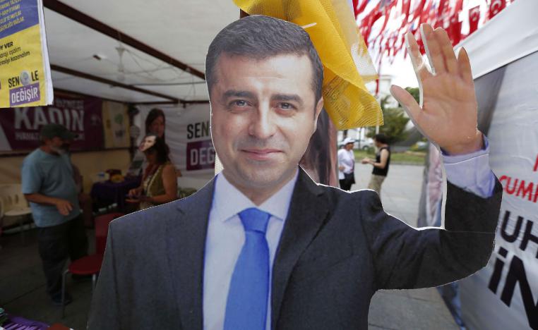 A cardboard cut-out of Selahattin Demirtas, the jailed former co-chair and the presidential candidate of the pro-Kurdish Peoples' Democratic Party, (HDP) who is fighting terrorism-related charges.