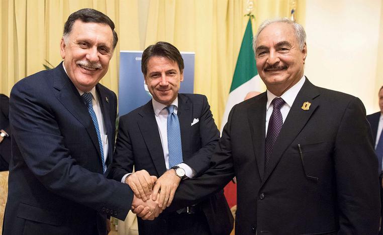 Prime Minister Fayez al-Sarraj (L) and Libya Chief of Staff, Marshall Khalifa Haftar (R) 