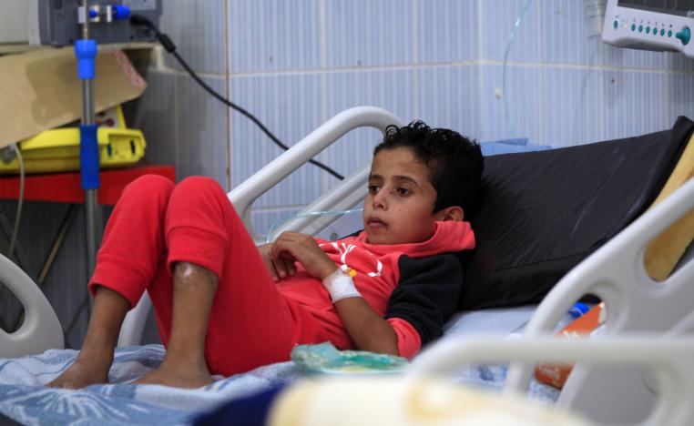 A Yemeni child suffering from a diphtheria infection receives treatment at a hospital in the capital Sanaa, on October 31, 2018.