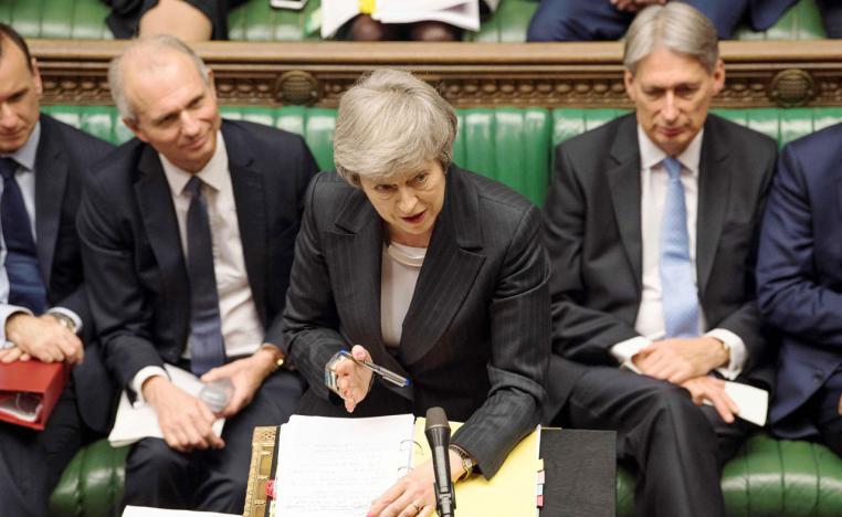 رئيسة الوزراء البريطانية تيريزا ماي في جلسة مساءلة بمجلس العموم البريطاني
