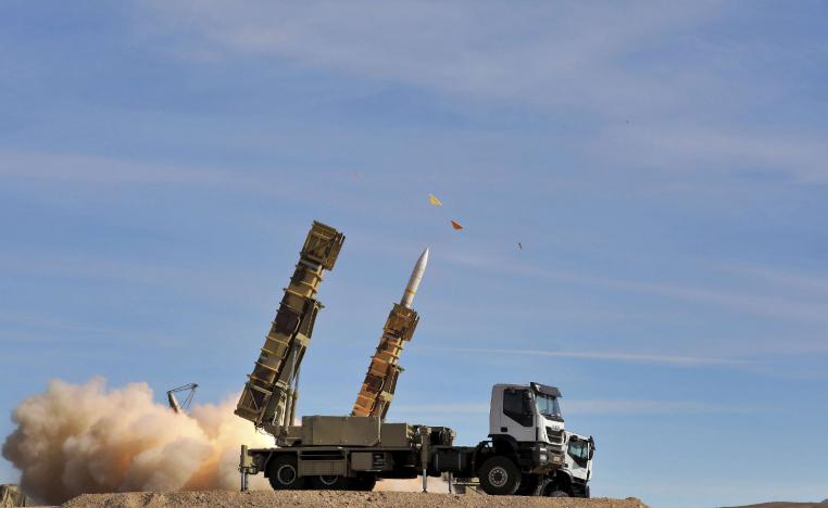 In this photo provided Monday, Nov. 5, 2018, by the Iranian Army, a Sayyad 2 missile is fired by the Talash air defense system during drills in an undisclosed location in Iran.