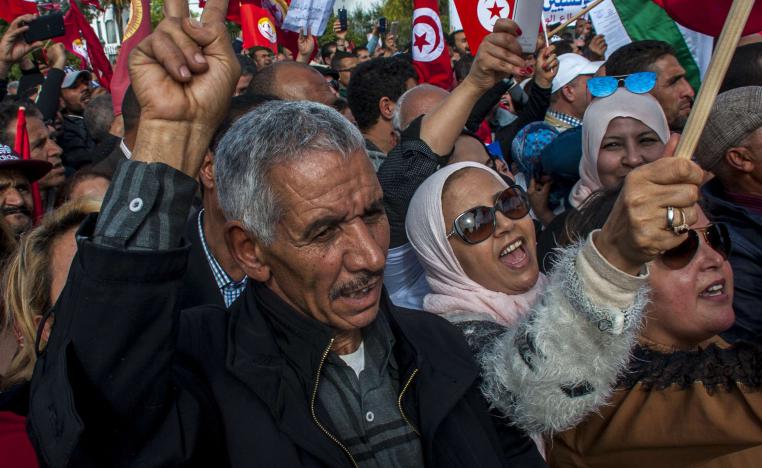 Hundreds of Tunisian public-sector workers demonstrate after failing to reach a wage agreement with the government in Tunis on Nov. 22, 2018.