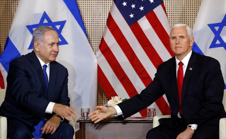 U.S. Vice President Mike Pence and Israeli Prime Minister Benjamin Netanyahu meet in Warsaw, Poland, February 14, 2019.