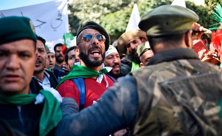 Veteran soldiers from Algeria's civil war take part in a demonstration against ailing President Abdelaziz Bouteflika in the capital Algiers on March 29, 2019.