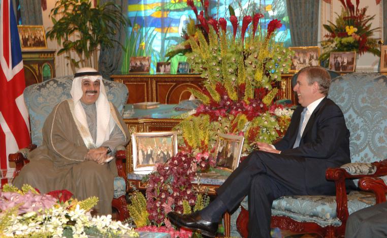 Maan al-Sanea, the owner of Saudi business Saad Group and Saad Specialist Hospital, meets with Prince Andrew, a member of the British royal family, Saudi Arabia, March 12, 2007.