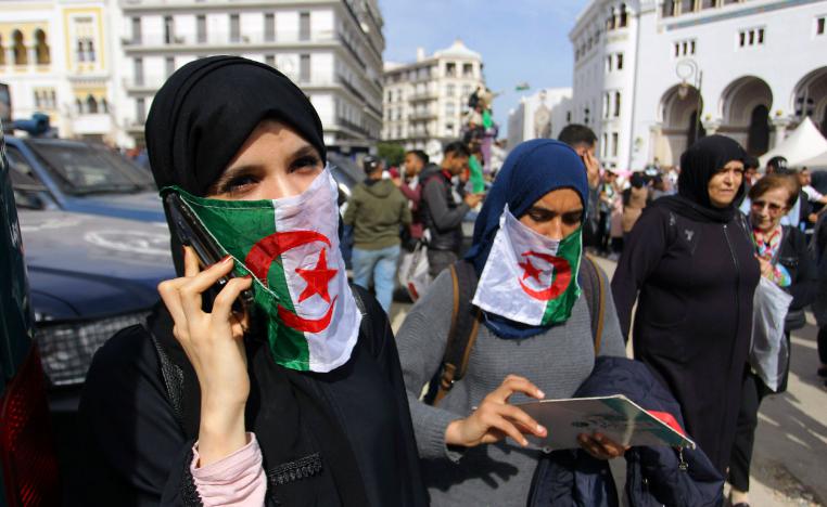 Hundreds of students gather to protest the decision of Algerian President Abdelaziz Bouteflika to run for a fifth term, in Algiers, Tuesday, March 5, 2019. 