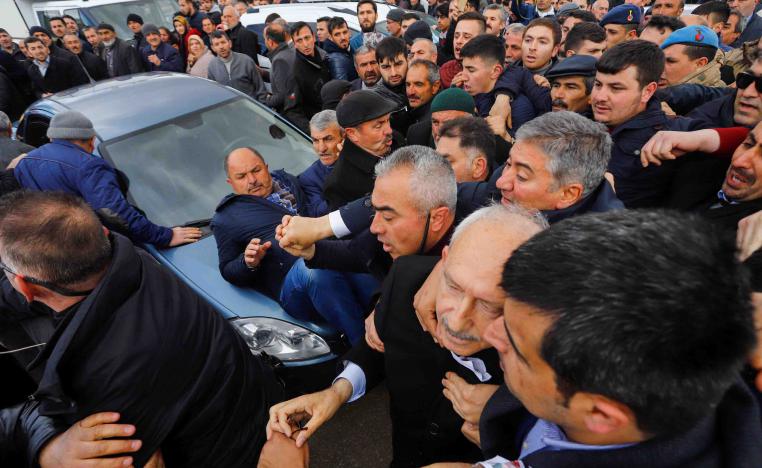 Video of the incident on social media showed a mob pushing and shoving around Kilicdaroglu