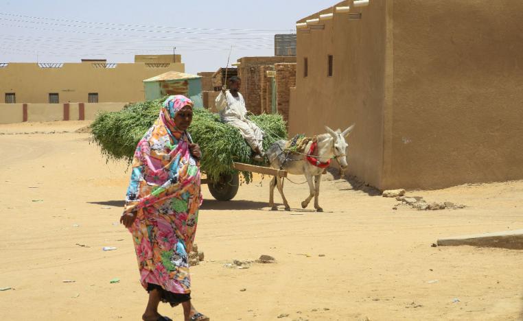 A woman walks in the village of deposed Sudanese president Omar al-Bashir, Hosh Bannaga, some 170 kilometres (105 miles) north of the capital Khartoum