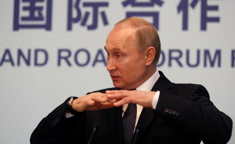 Russian President Vladimir Putin speaks during a news conference at the Second Belt and Road Forum for International Cooperation (BRF) in Beijing