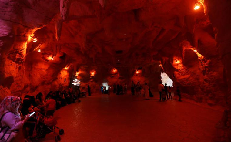 Visitors are seen inside the Cave of Miracles, part of Dubai's Quranic Park in Dubai, UAE April 6, 2019.