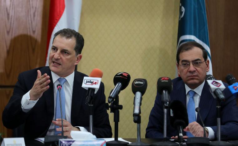 Cyprus' Minister of Energy Yiorgos Lakkotrypis gestures during a joint news conference with Egypt's Minister of Petroleum Tariq al-Mulla in Cairo
