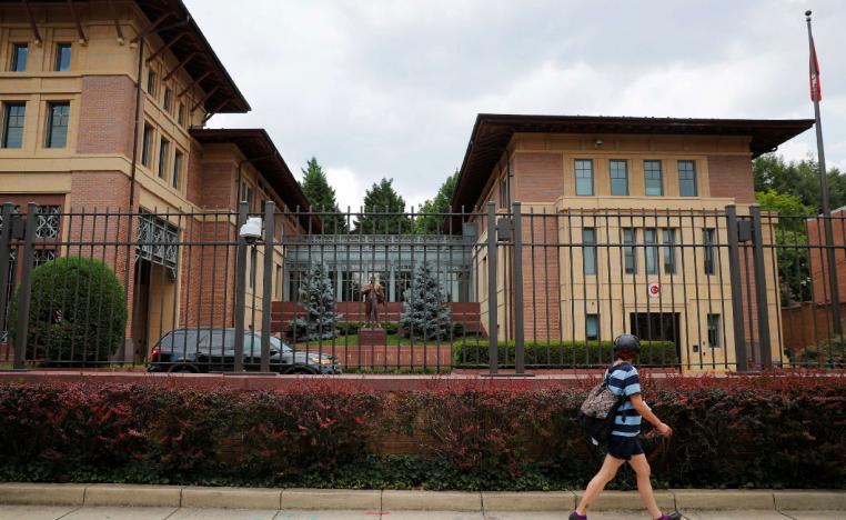 A pedestrian passes the Embassy of Turkey in Washington