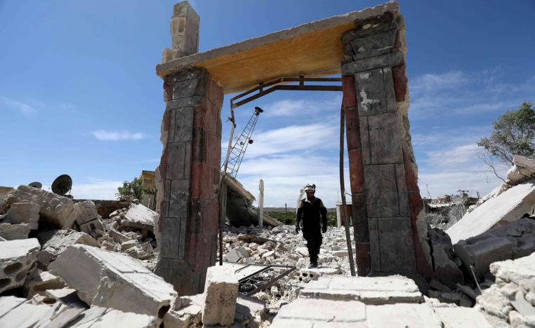 بقايا مسجد ترض للقصف في معرة الصين في ريف ادلب