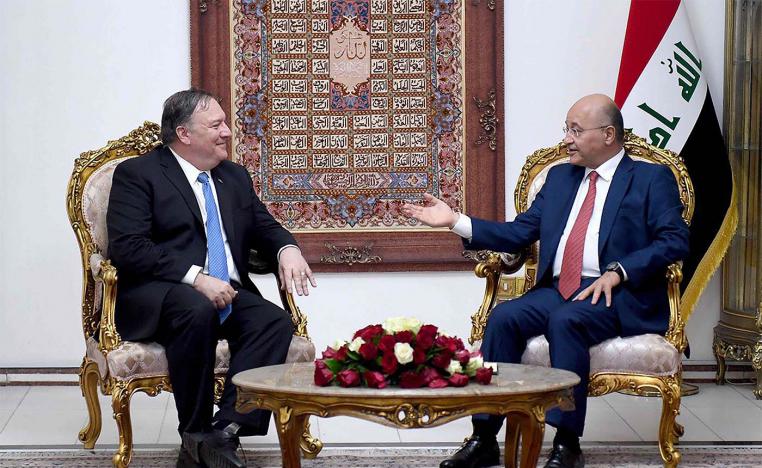 Iraqi President Braham Saleh holding talks with US Secretary of State Mike Pompeo in Baghdad