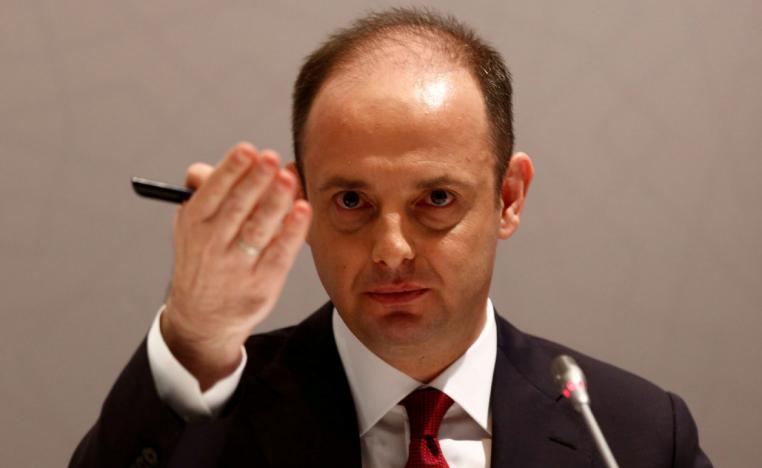 Turkey's central bank governor Murat Cetinkaya speaks during a news conference in Istanbul